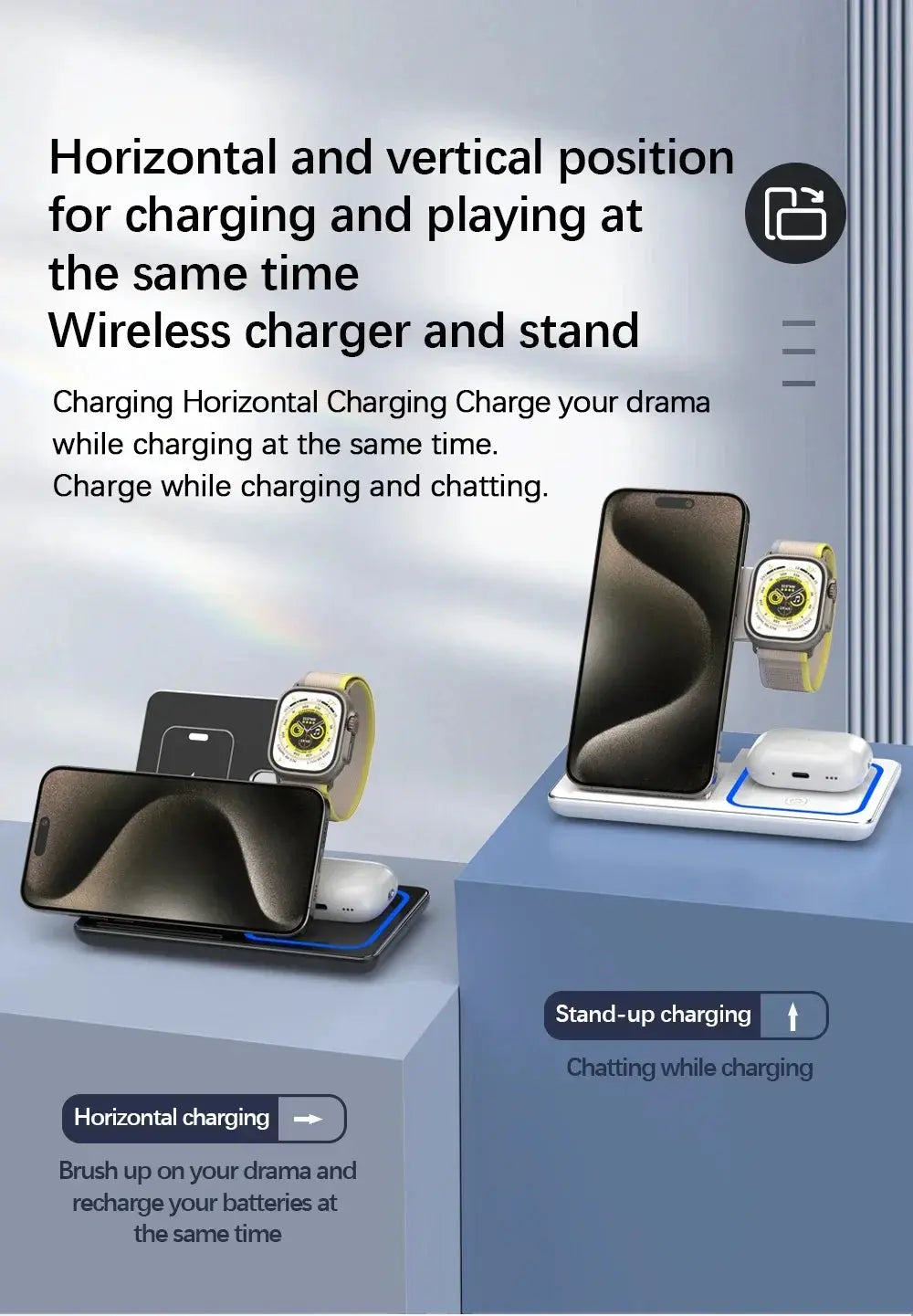 30W 3-in-1 Fast Wireless Charger Stand – Foldable Charging Station for iPhone, Apple Watch & AirPods ClickncarryMart