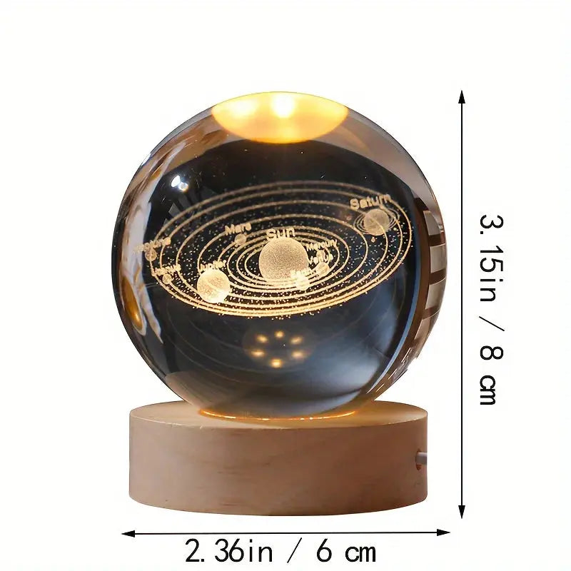 3D Crystal Planet Lamp – LED Engraved Solar System Night Light with Wooden Base ClickncarryMart