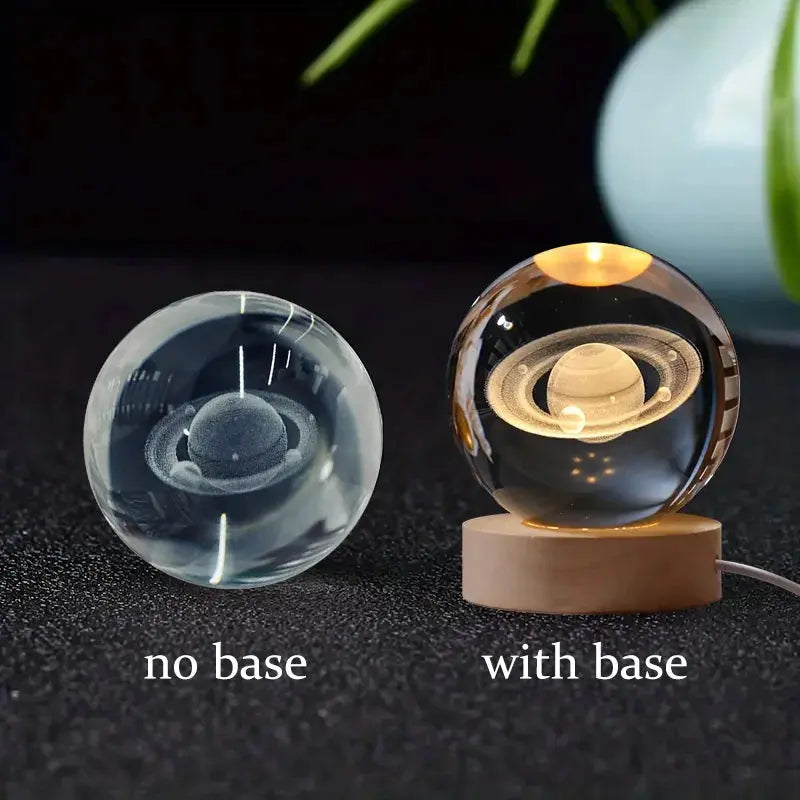 3D Crystal Planet Lamp – LED Engraved Solar System Night Light with Wooden Base ClickncarryMart