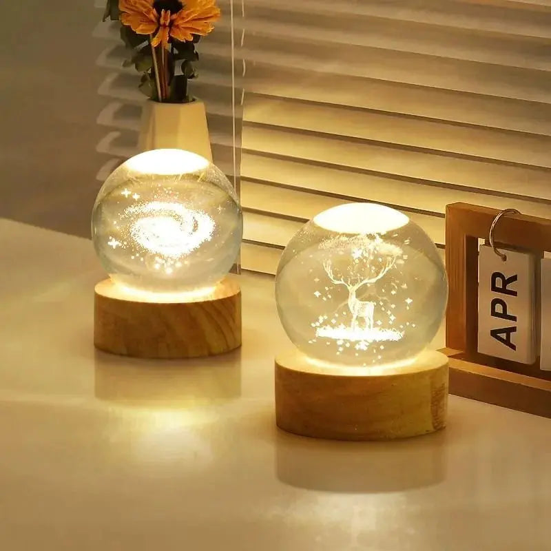 3D Crystal Planet Lamp – LED Engraved Solar System Night Light with Wooden Base ClickncarryMart