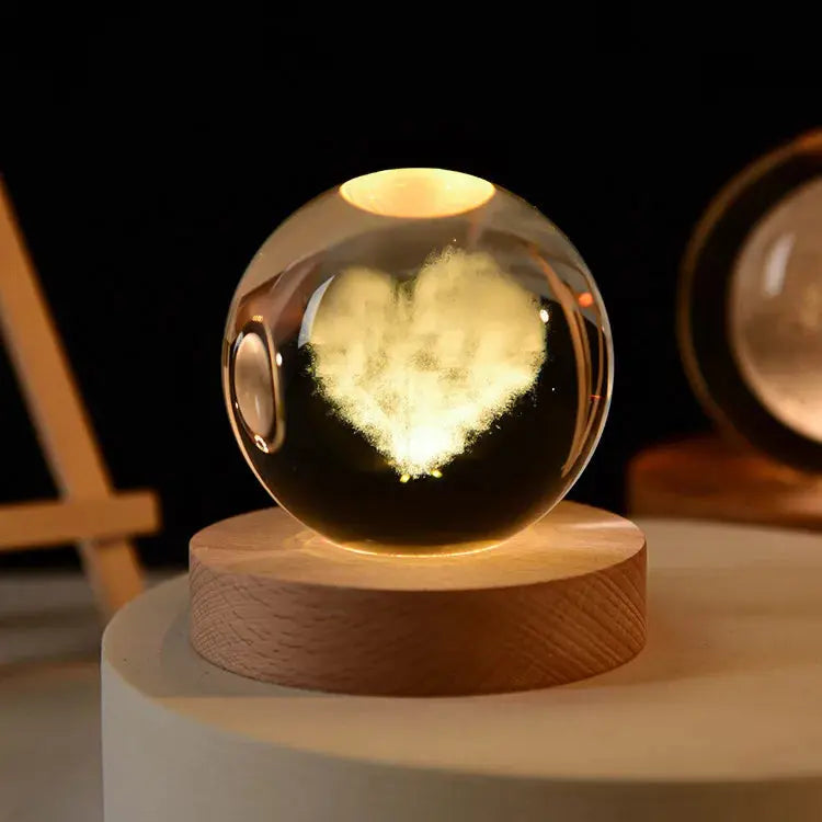 3D Crystal Planet Lamp – LED Engraved Solar System Night Light with Wooden Base ClickncarryMart