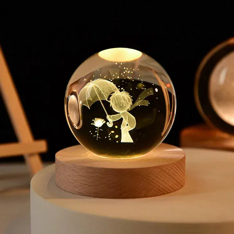 3D Crystal Planet Lamp – LED Engraved Solar System Night Light with Wooden Base ClickncarryMart