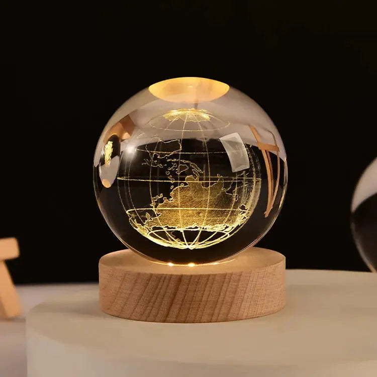 3D Crystal Planet Lamp – LED Engraved Solar System Night Light with Wooden Base ClickncarryMart