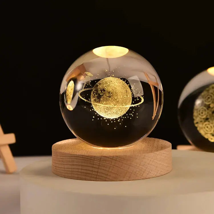 3D Crystal Planet Lamp – LED Engraved Solar System Night Light with Wooden Base ClickncarryMart