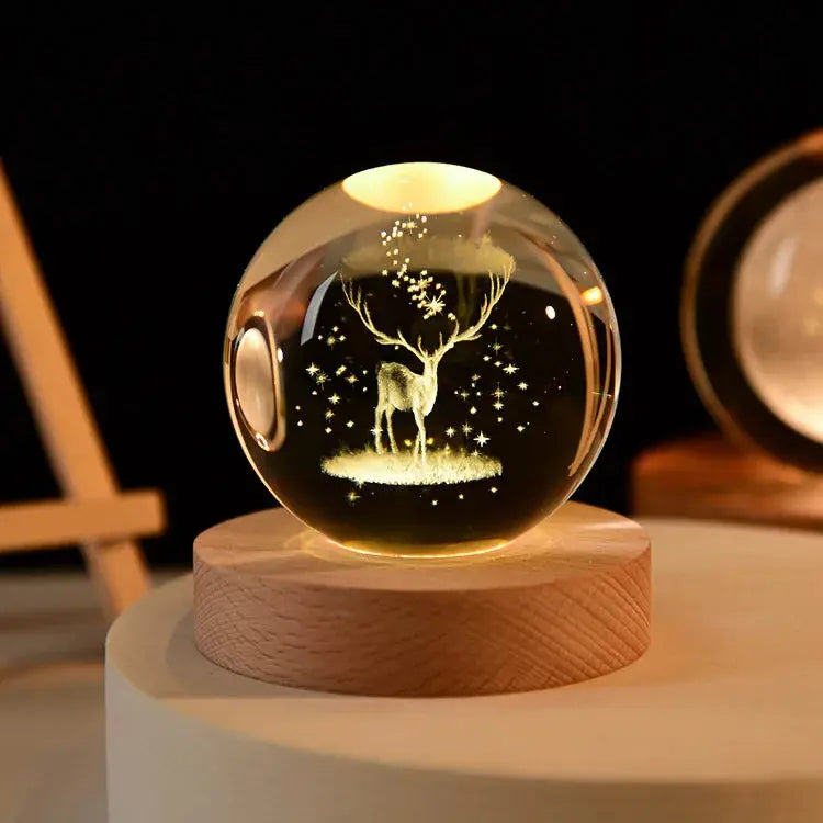 3D Crystal Planet Lamp – LED Engraved Solar System Night Light with Wooden Base ClickncarryMart