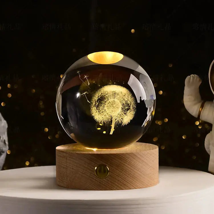 3D Crystal Planet Lamp – LED Engraved Solar System Night Light with Wooden Base ClickncarryMart