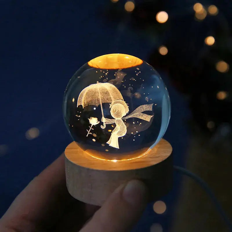 3D Crystal Planet Lamp – LED Engraved Solar System Night Light with Wooden Base ClickncarryMart