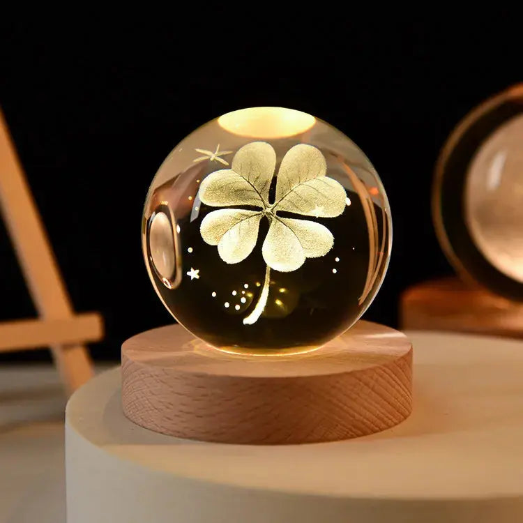 3D Crystal Planet Lamp – LED Engraved Solar System Night Light with Wooden Base ClickncarryMart