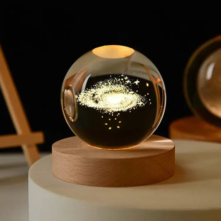 3D Crystal Planet Lamp – LED Engraved Solar System Night Light with Wooden Base ClickncarryMart