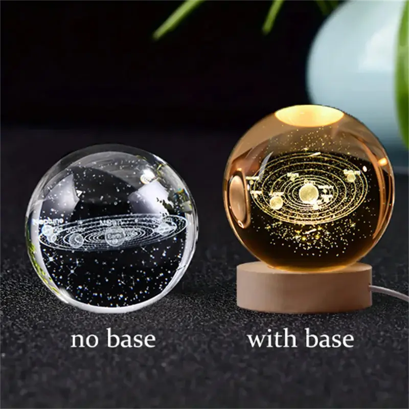 3D Crystal Planet Lamp – LED Engraved Solar System Night Light with Wooden Base ClickncarryMart