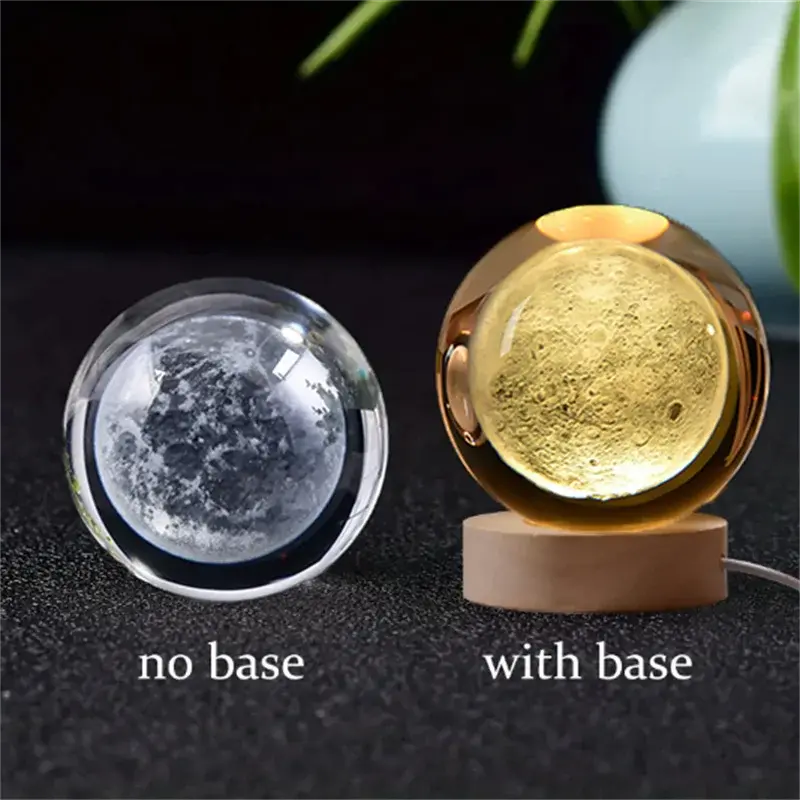 3D Crystal Planet Lamp – LED Engraved Solar System Night Light with Wooden Base ClickncarryMart