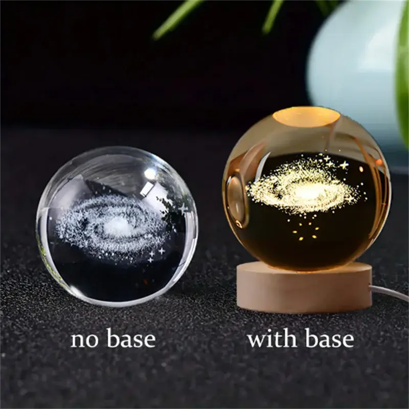 3D Crystal Planet Lamp – LED Engraved Solar System Night Light with Wooden Base ClickncarryMart