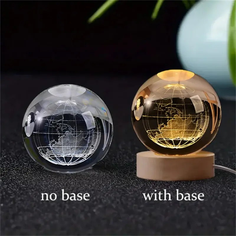 3D Crystal Planet Lamp – LED Engraved Solar System Night Light with Wooden Base ClickncarryMart