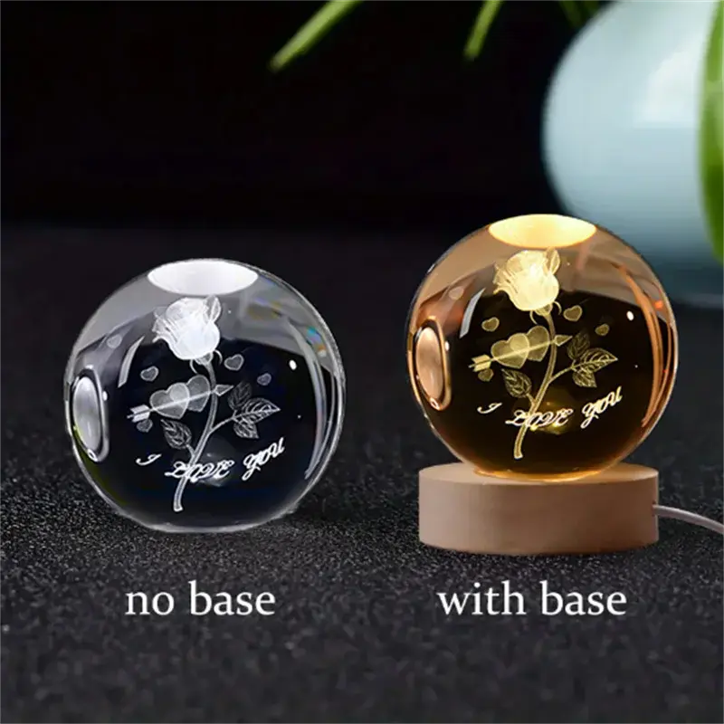 3D Crystal Planet Lamp – LED Engraved Solar System Night Light with Wooden Base ClickncarryMart