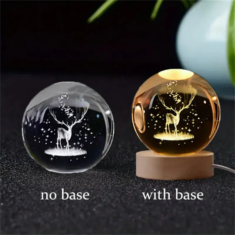 3D Crystal Planet Lamp – LED Engraved Solar System Night Light with Wooden Base ClickncarryMart