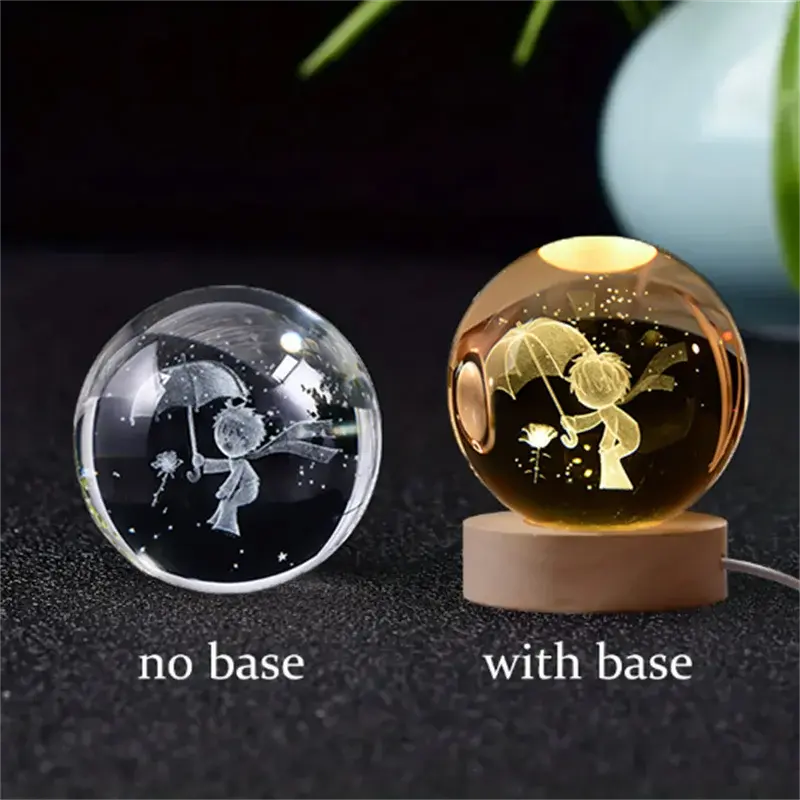 3D Crystal Planet Lamp – LED Engraved Solar System Night Light with Wooden Base ClickncarryMart