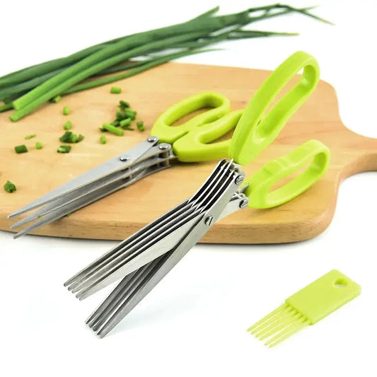 Multi-Layer Stainless Steel Kitchen Scissors – 3/5-Layer Herb Cutter for Green Onions, Seaweed & Spices