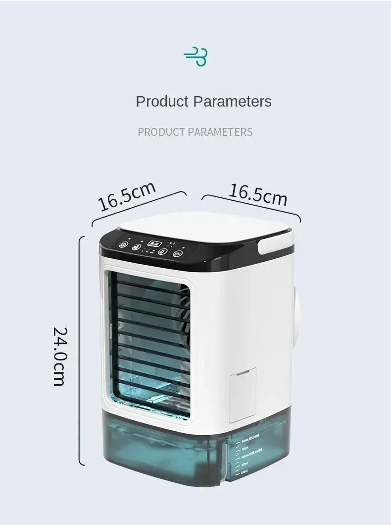 Portable USB air cooler fan with dual mist spray, night light & 3-speed settings for quiet cooling