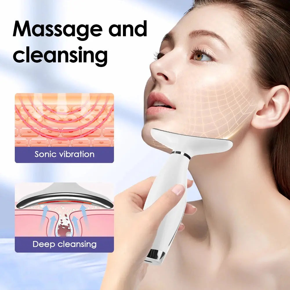 Woman using the RadiantGlow™ Neck & Face Lifting Device for wrinkle reduction & skin rejuvenation