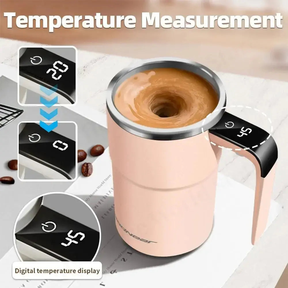 USB-powered self-stirring mug with rechargeable battery for convenient use