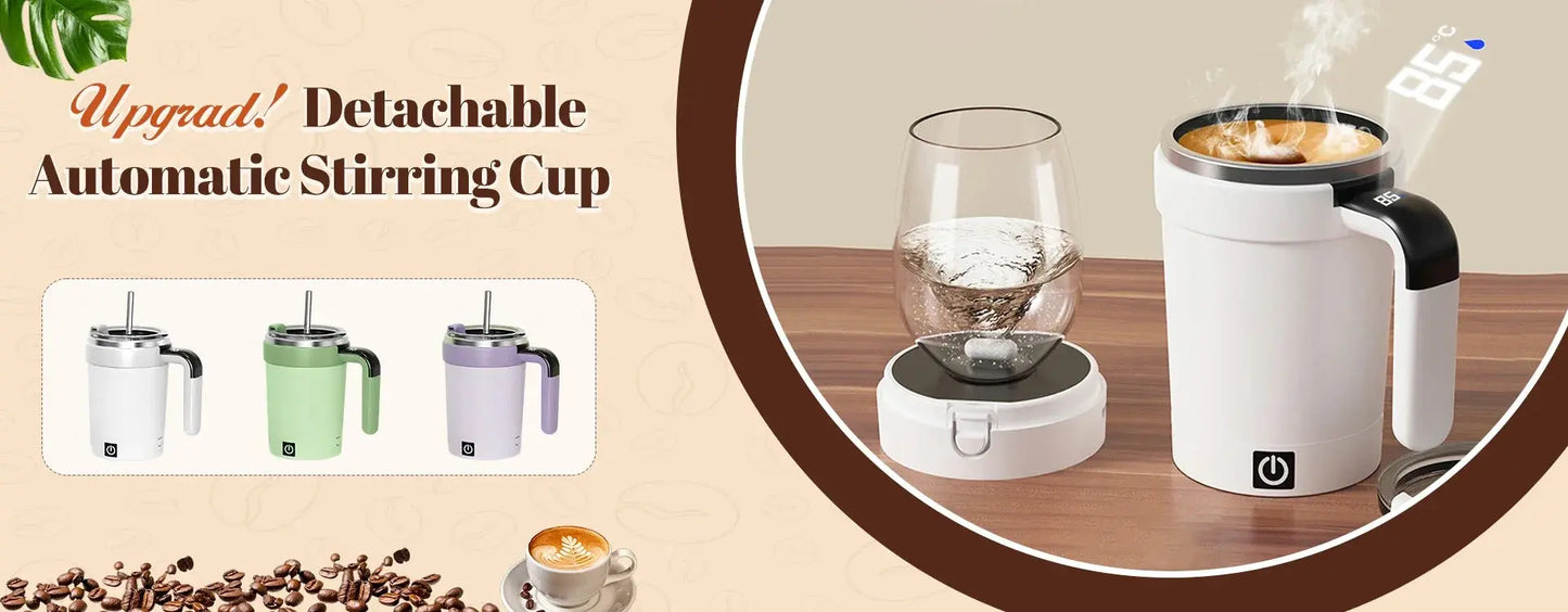 Rechargeable self-stirring mug mixing protein shake for a lump-free drink